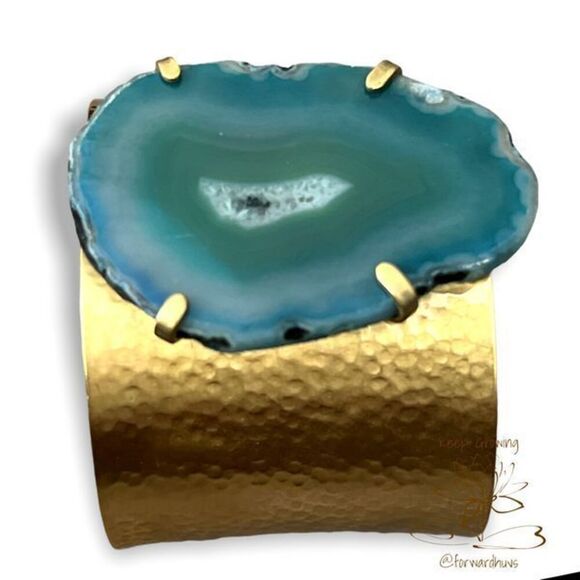 Hand Crafted using Brass and Agate | Cuff Bracelet - Picture 5 of 11